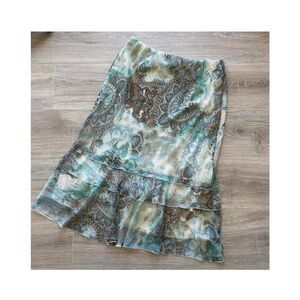 Cato Women's Medium Chocolate Brown & Blue Paisley Tiered Skirt Y2K Boho Fairy